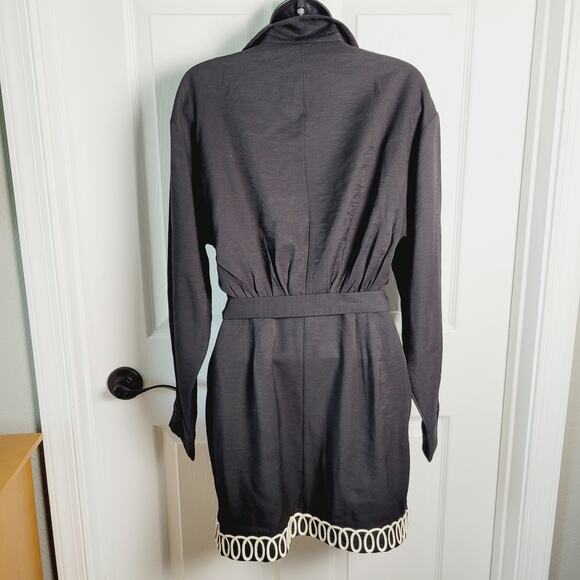 Mon Renn Dress Small Black Sentiment Mini Wrap Plunge Neck Belt Cornelli NEW - Picture 7 of 16